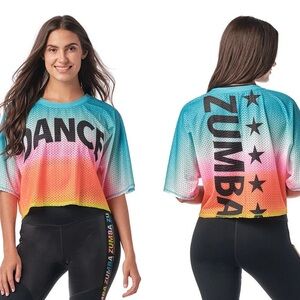 Zumba Fitness Women’s Dance Mesh Crop Top Ombre Rainbow Size XL NWT
